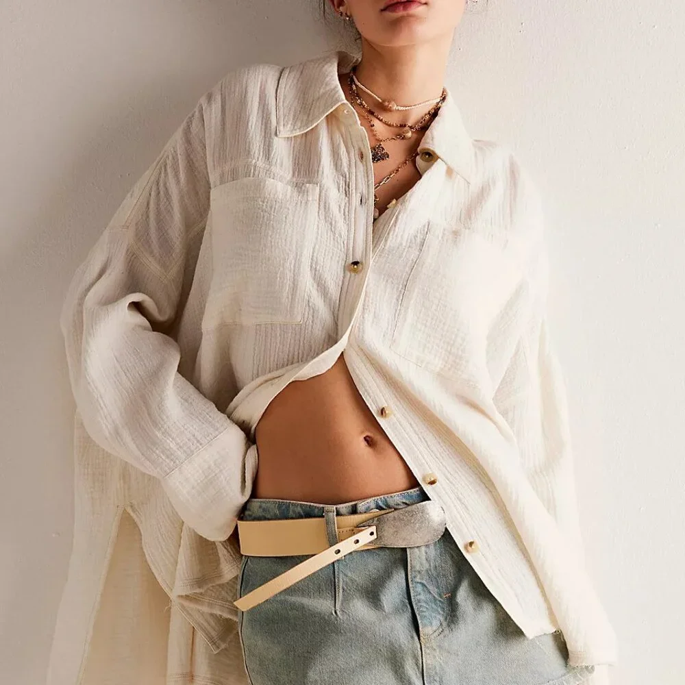 new Free People Cardiff 100% Cottone  GAUZY!  Button-Down Shirt Tunic 3Y2 267